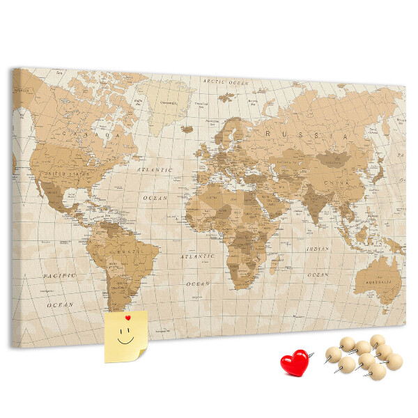 Tablica korkowa Starożytna mapa świata w odcieniach brązu