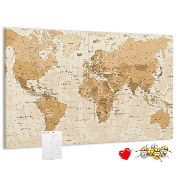 Tablica korkowa Starożytna mapa świata w odcieniach brązu