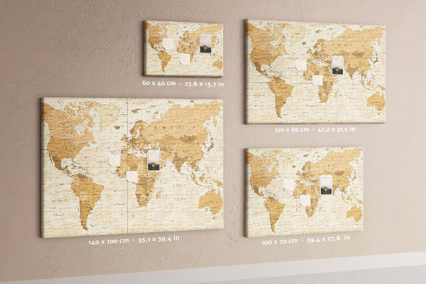 Tablica korkowa Starożytna mapa świata w odcieniach brązu