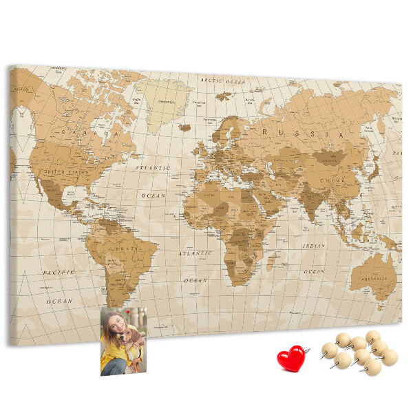 Tablica korkowa Starożytna mapa świata w odcieniach brązu