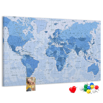 Tablica korkowa ozdobna Mapa świata w odcieniach niebieskiego.