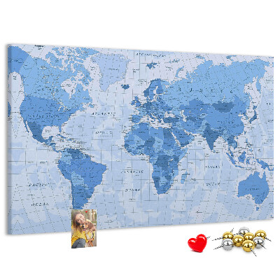 Tablica korkowa ozdobna Mapa świata w odcieniach niebieskiego.