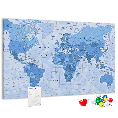 Tablica korkowa ozdobna Mapa świata w odcieniach niebieskiego.