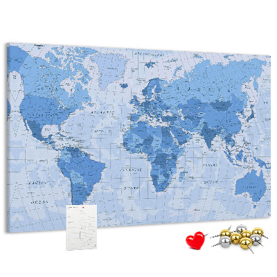 Tablica korkowa ozdobna Mapa świata w odcieniach niebieskiego.