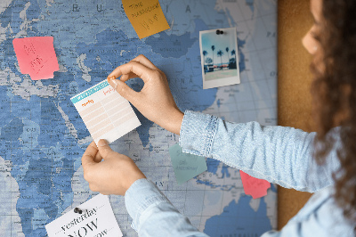 Tablica korkowa ozdobna Mapa świata w odcieniach niebieskiego.