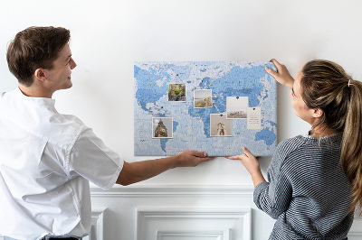 Tablica korkowa ozdobna Mapa świata w odcieniach niebieskiego.
