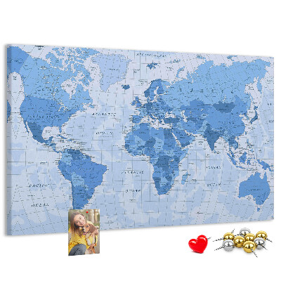 Tablica korkowa ozdobna Mapa świata w odcieniach niebieskiego.