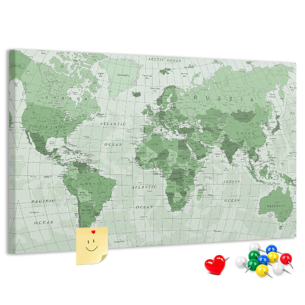 Tablica korkowa z nadrukiem Zielona mapa świata z kontynentami