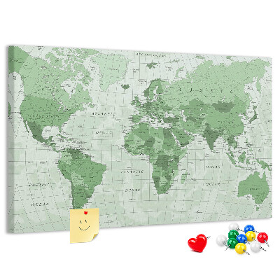 Tablica korkowa z nadrukiem Zielona mapa świata z kontynentami
