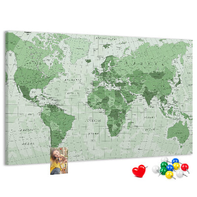 Tablica korkowa z nadrukiem Zielona mapa świata z kontynentami