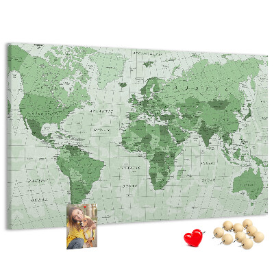Tablica korkowa z nadrukiem Zielona mapa świata z kontynentami