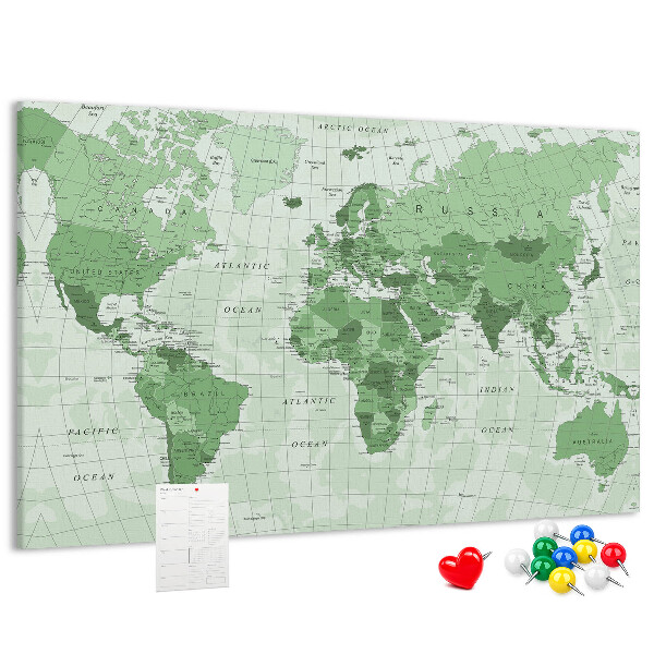 Tablica korkowa z nadrukiem Zielona mapa świata z kontynentami