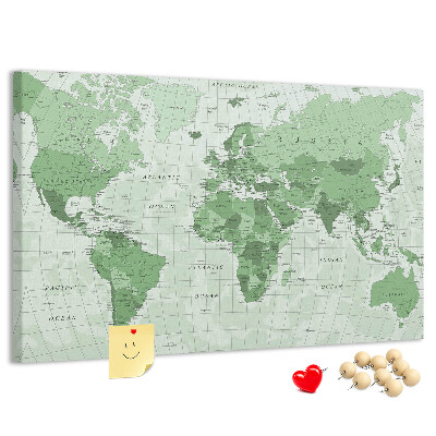 Tablica korkowa z nadrukiem Zielona mapa świata z kontynentami