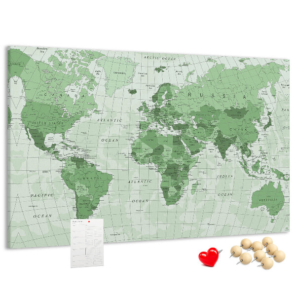 Tablica korkowa z nadrukiem Zielona mapa świata z kontynentami
