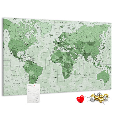 Tablica korkowa z nadrukiem Zielona mapa świata z kontynentami