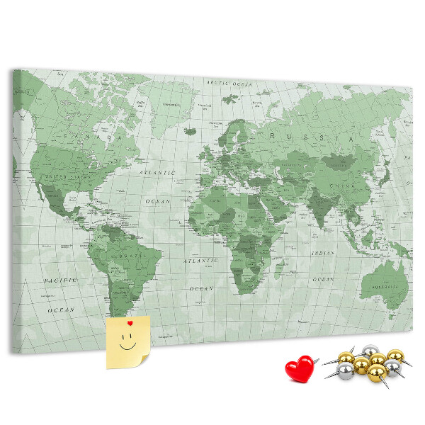 Tablica korkowa z nadrukiem Zielona mapa świata z kontynentami