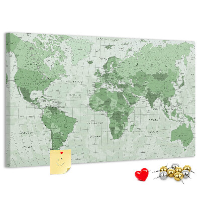 Tablica korkowa z nadrukiem Zielona mapa świata z kontynentami