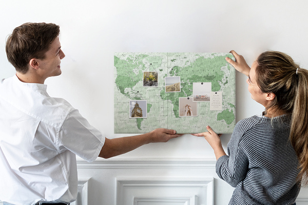 Tablica korkowa z nadrukiem Zielona mapa świata z kontynentami
