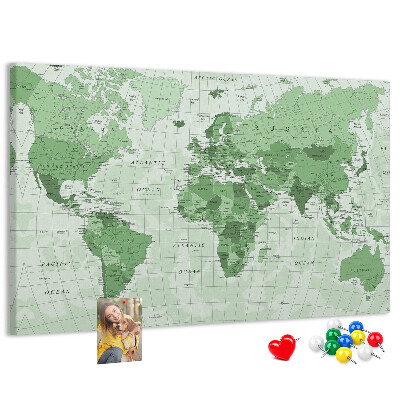 Tablica korkowa z nadrukiem Zielona mapa świata z kontynentami
