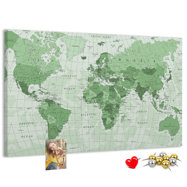 Tablica korkowa z nadrukiem Zielona mapa świata z kontynentami