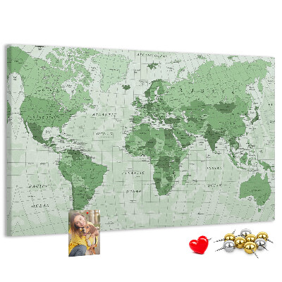 Tablica korkowa z nadrukiem Zielona mapa świata z kontynentami
