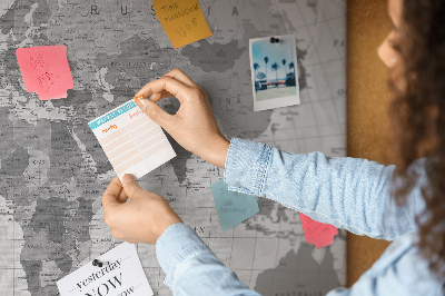 Tablica korkowa Szczegółowa mapa świata w odcieniach szarości