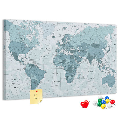 Tablica korkowa ozdobna Mapa świata w odcieniach niebieskiego.