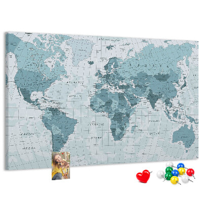 Tablica korkowa ozdobna Mapa świata w odcieniach niebieskiego.