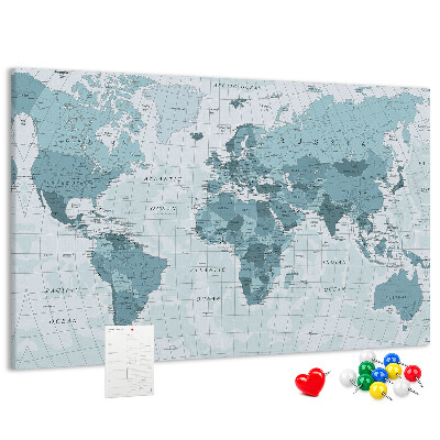 Tablica korkowa ozdobna Mapa świata w odcieniach niebieskiego.