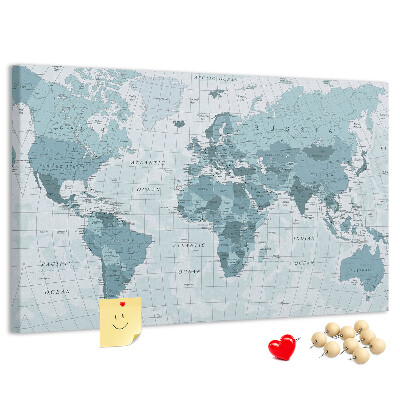 Tablica korkowa ozdobna Mapa świata w odcieniach niebieskiego.