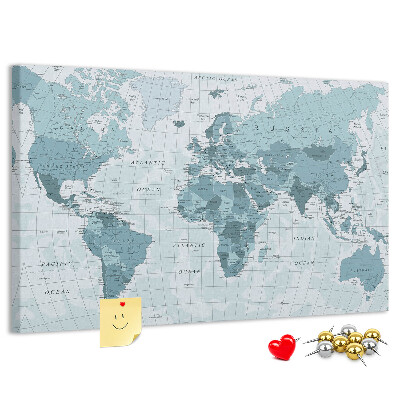 Tablica korkowa ozdobna Mapa świata w odcieniach niebieskiego.