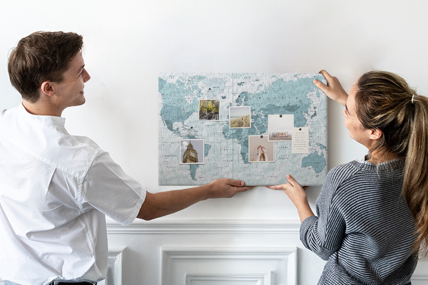 Tablica korkowa ozdobna Mapa świata w odcieniach niebieskiego.