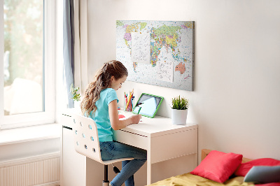 Tablica korkowa ozdobna Mapa świata z kolorowymi kontynentami