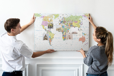 Tablica korkowa ozdobna Mapa świata z kolorowymi kontynentami