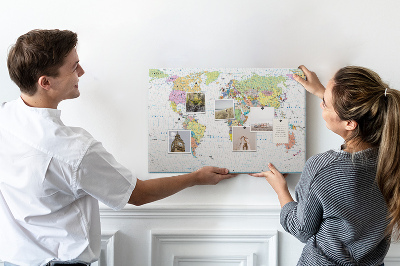 Tablica korkowa ozdobna Mapa świata z kolorowymi kontynentami