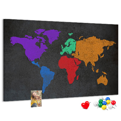Tablica korkowa ozdobna Kolorowa mapa świata na ciemnym tle