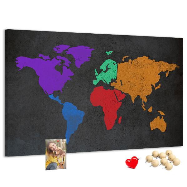 Tablica korkowa ozdobna Kolorowa mapa świata na ciemnym tle
