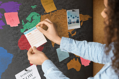 Tablica korkowa ozdobna Kolorowa mapa świata na ciemnym tle