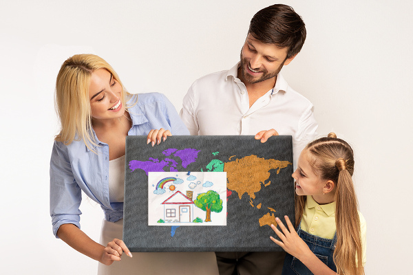 Tablica korkowa ozdobna Kolorowa mapa świata na ciemnym tle