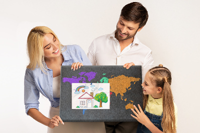 Tablica korkowa ozdobna Kolorowa mapa świata na ciemnym tle