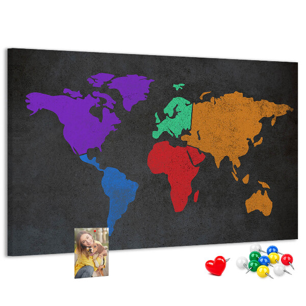 Tablica korkowa ozdobna Kolorowa mapa świata na ciemnym tle