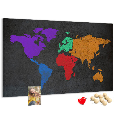 Tablica korkowa ozdobna Kolorowa mapa świata na ciemnym tle