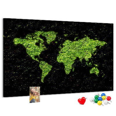 Tablica korkowa Zielona mapa świata na czarnym tle