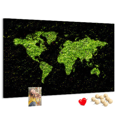 Tablica korkowa Zielona mapa świata na czarnym tle