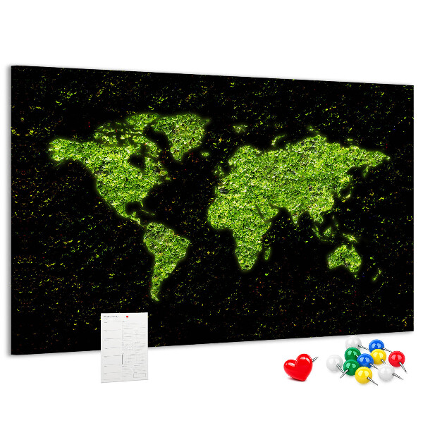 Tablica korkowa Zielona mapa świata na czarnym tle