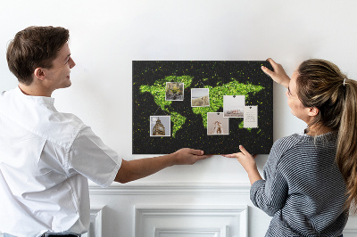 Tablica korkowa Zielona mapa świata na czarnym tle