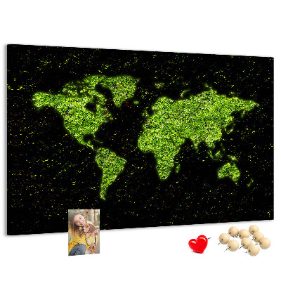 Tablica korkowa Zielona mapa świata na czarnym tle