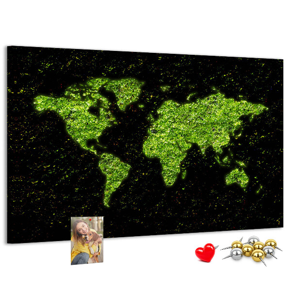 Tablica korkowa Zielona mapa świata na czarnym tle