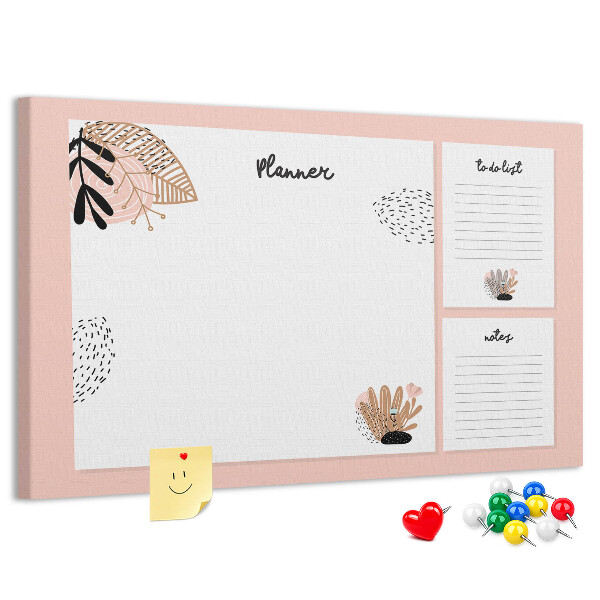 Tablica korkowa z nadrukiem Stylowy planner z roślinnymi akcentami