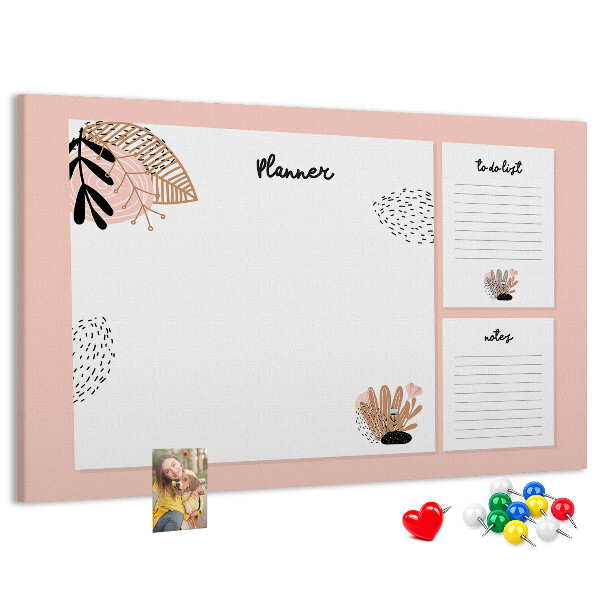Tablica korkowa z nadrukiem Stylowy planner z roślinnymi akcentami